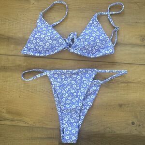 Shein Bikini Swim Medium Bottoms XS Top Womens Daisy Halter Purple Beach Floral